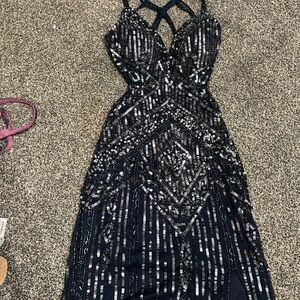 Elegant Black and Silver Sequin Prom Dress